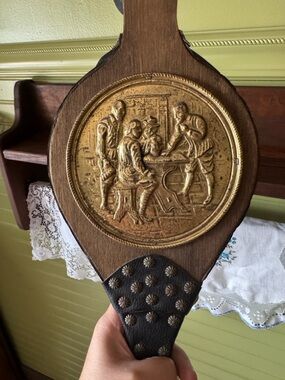 Vintage Wooden Fireplace Bellows Brass & Leather